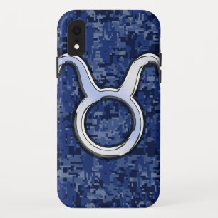 Silver Taurus Zodiac Sign Navy Blue Digital Camo Case-Mate iPhone Case
