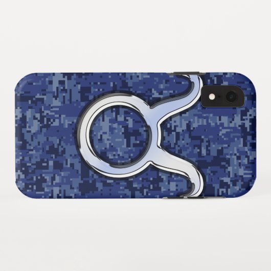 Silver Taurus Zodiac Sign Navy Blue Digital Camo Case-Mate iPhone Case (Achterkant (horizontaal))