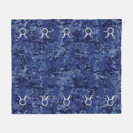 Silver Taurus Zodiac Sign Navy Blue Digital Camo Fleece Deken (Voorkant (Horizontaal))