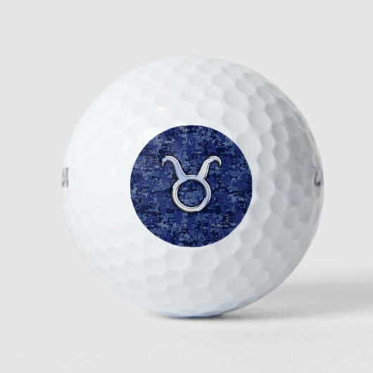 Silver Taurus Zodiac Sign Navy Blue Digital Camo Golfballen (Voorkant)