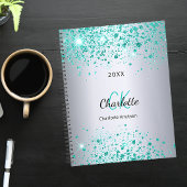 Silver teal glitter name monogram 2026 planner