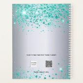 Silver teal glitter name monogram 2026 planner (Achterkant)