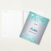 Silver teal glitter name monogram 2026 planner (Display)