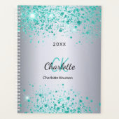 Silver teal glitter name monogram 2026 planner (Voorkant)
