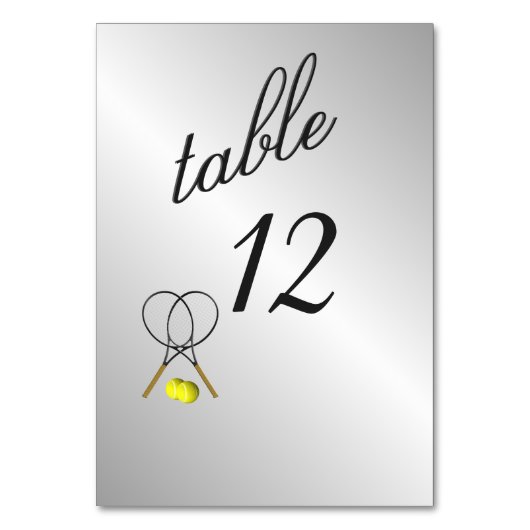 Silver Tennis Thema Table Number Kaart (Voorkant)