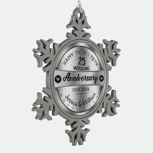 Silver & Text Design 25e bruiloft Jubileum Tin Sneeuwvlok Ornament (Links)