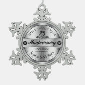 Silver & Text Design 25e bruiloft Jubileum Tin Sneeuwvlok Ornament (Voorkant)