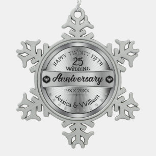 Silver & Text Design 25e bruiloft Jubileum Tin Sneeuwvlok Ornament