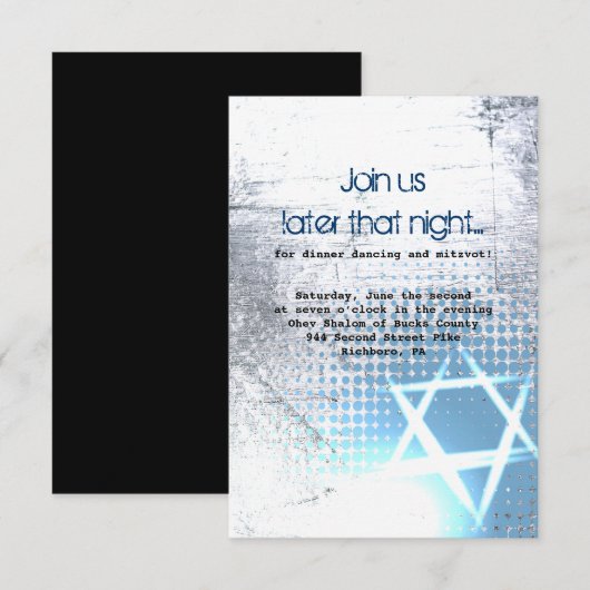 SILVER TEXTURE STAR Bar Bat Mitzvah Party Card Kaart (Voorkant / Achterkant)
