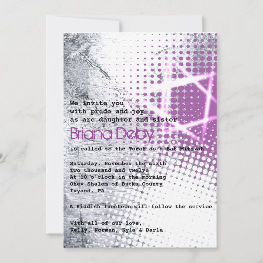 SILVER TEXTURE STAR Bar Bat Mitzvah Uitnodiging (Voorkant)