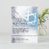 SILVER TEXTURE STAR Bar Bat Mitzvah Uitnodiging (Staand voorkant)