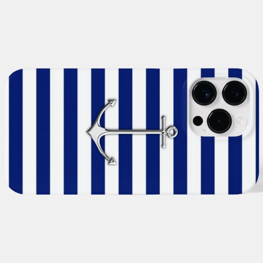 Silver Thin Anchor op Nautical Stripes Case-Mate iPhone Case (Achterkant (horizontaal))
