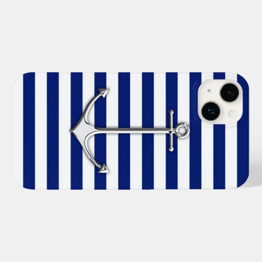 Silver Thin Anchor op Nautical Stripes Case-Mate iPhone Case (Achterkant (horizontaal))
