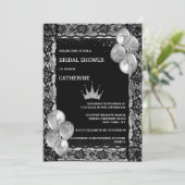 Silver tiara Black Lace ballonnen elegant  Kaart (Staand voorkant)