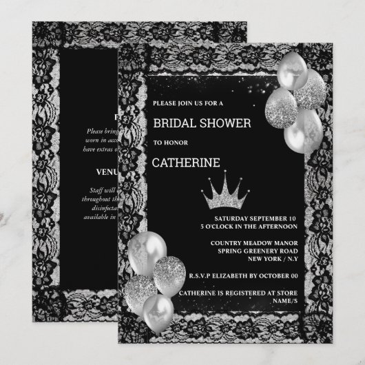 Silver tiara Black Lace ballonnen elegant  Kaart (Voorkant / Achterkant)