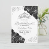 Silver Tiara Black Rozen Glitter Quinceañera Kaart (Staand voorkant)
