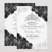 Silver Tiara Black Rozen Glitter Quinceañera Kaart (Voorkant / Achterkant)