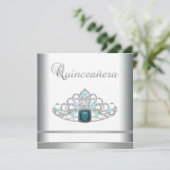 Silver Tiara Blauwgroen Blue Quinceanera Kaart (Staand voorkant)