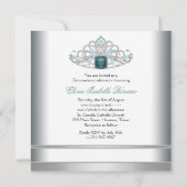 Silver Tiara Blauwgroen Blue Quinceanera Kaart (Achterkant)