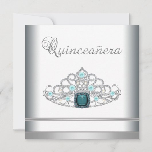 Silver Tiara Blauwgroen Blue Quinceanera Kaart (Voorkant)