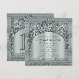 Silver Tiara Crown & Diamond Bling Invitations Kaart