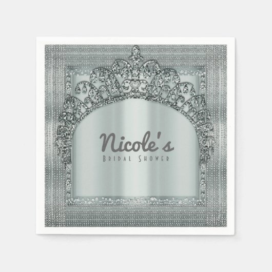 Silver Tiara Crown & Diamond Bling Party Elegant Servetten (Voorkant)