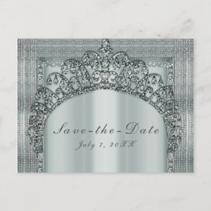 Silver Tiara Crown & Diamond Bling Save the Date Aankondigingskaart