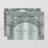 Silver Tiara Crown & Diamond Bling Save the Date Aankondigingskaart (Voorkant / Achterkant)