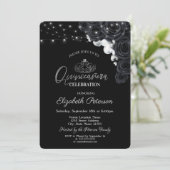 Silver Tiara, Lichtzwarte Rozen Quinceañera Kaart (Staand voorkant)