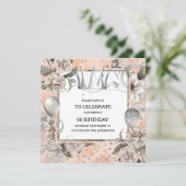 Silver tiara shabby chic floral glitter peach kaart (Staand voorkant)