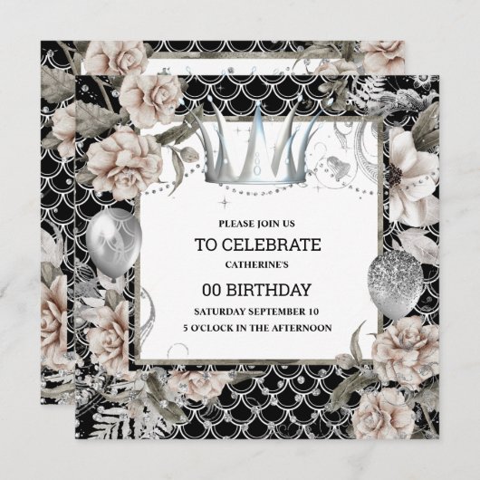 Silver tiara shabby chic floral mermaid schalen kaart (Voorkant / Achterkant)