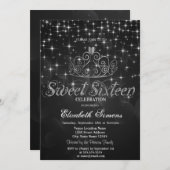 Silver Tiara Stars Princess Black Sweet 16 Kaart (Voorkant / Achterkant)