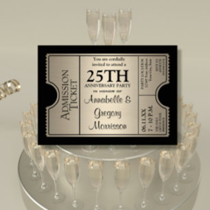 Silver Ticket Style 25th Wedding Jubileum Party Kaart