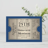 Silver Ticket Style 75th Birthday Party nodigt uit Kaart (Staand voorkant)