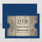 Silver Ticket Style 75th Birthday Party nodigt uit Kaart (Voorkant / Achterkant)