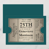 Silver Ticket Style 75th Birthday Party nodigt uit Kaart (Voorkant / Achterkant)