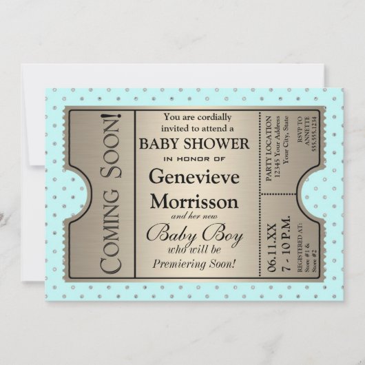 Silver Ticket Style Nieuwe Baby Shower Party Uitno Kaart (Voorkant)