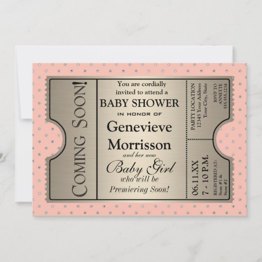 Silver Ticket Style Nieuwe Baby Shower Party Uitno Kaart (Voorkant)