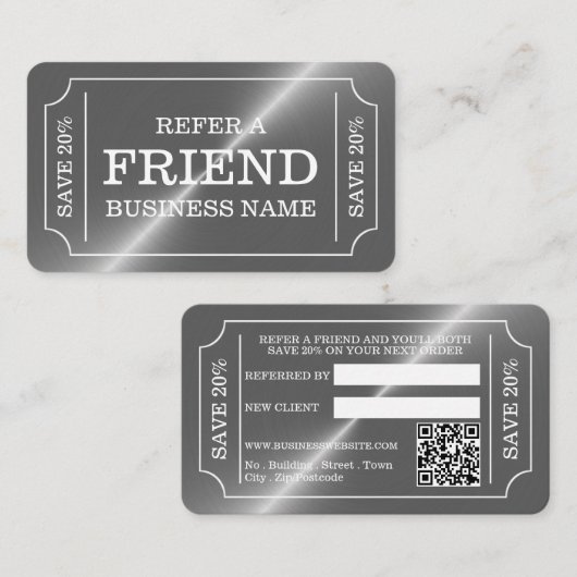 Silver Ticket Style Referral Kaart (Voorkant / Achterkant)