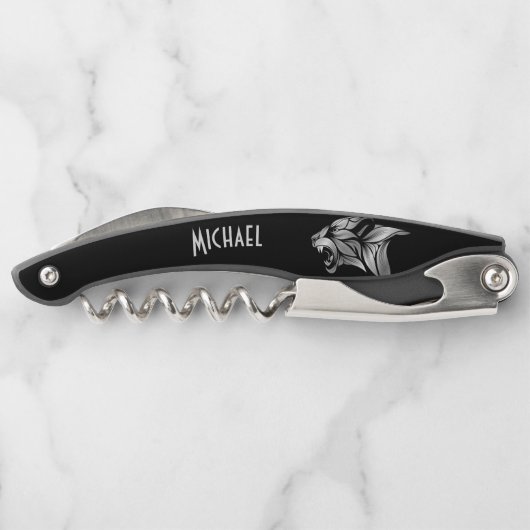 Silver Tiger Head op Black Kurkentrekker (Achterkant)