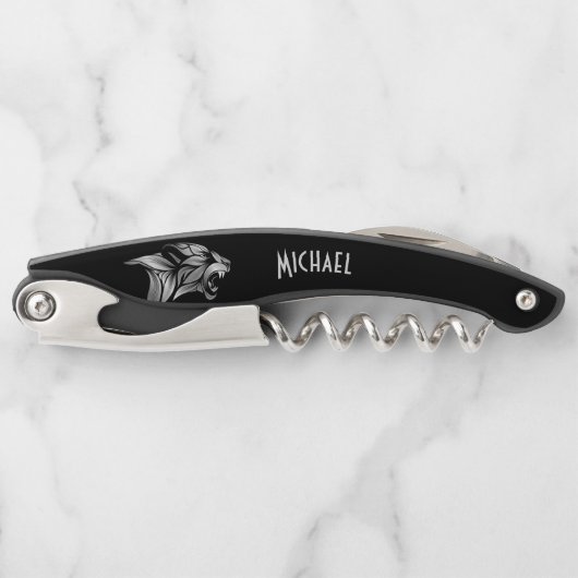 Silver Tiger Head op Black Kurkentrekker (Voorkant)