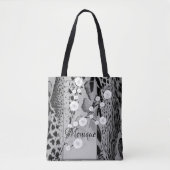 Silver Tiger Print Floral gepersonaliseerd Tote Bag (Voorkant)
