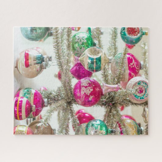 Silver Tinsel Tree met Shiny Brite Ornaments Legpuzzel (Horizontaal)