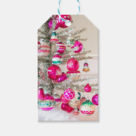 Silver Tinsel Tree met Vintage-kerstversiering Cadeaulabel