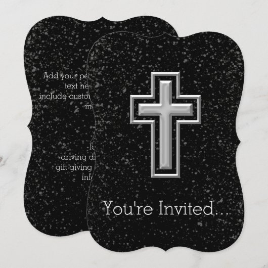 Silver Tone Christelijk Cross op Black Sparkle Kaart (Voorkant / Achterkant)