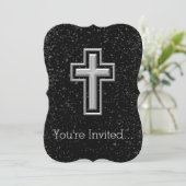 Silver Tone Christelijk Cross op Black Sparkle Kaart (Staand voorkant)