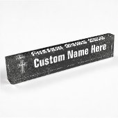 Silver Tone Christelijk Cross op Black Sparkle Naambordje