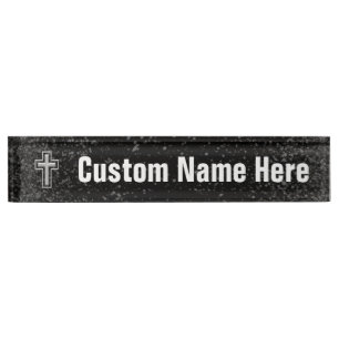 Silver Tone Christelijk Cross op Black Sparkle Naambordje