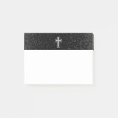 Silver Tone Christelijk Cross op Black Sparkle Post-it® Notes (Voorkant)