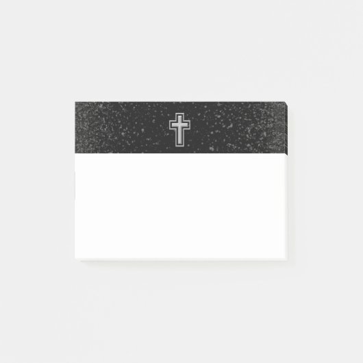 Silver Tone Christelijk Cross op Black Sparkle Post-it® Notes (Voorkant)